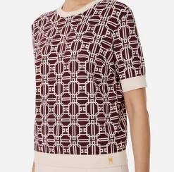 Maglieria E Felpe|Elisabetta Franchi Maglia logo in viscosa jacquard RougeNoir/Burro