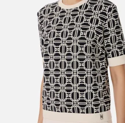 Maglieria E Felpe|Elisabetta Franchi Maglia logo in viscosa jacquard Nero/Burro