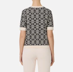 Maglieria E Felpe|Elisabetta Franchi Maglia logo in viscosa jacquard Nero/Burro