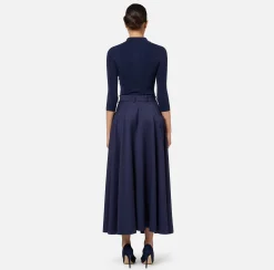 Maglieria E Felpe|Elisabetta Franchi Maglia polo in lyocell e seta a costine con ricamo logo Navy