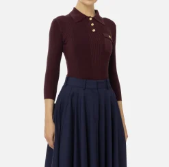 Maglieria E Felpe|Elisabetta Franchi Maglia polo in lyocell e seta a costine con ricamo logo RougeNoir