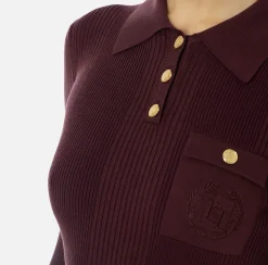 Maglieria E Felpe|Elisabetta Franchi Maglia polo in lyocell e seta a costine con ricamo logo RougeNoir