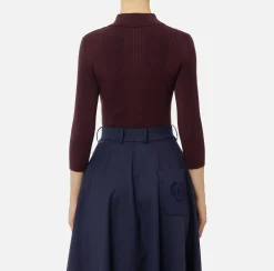 Maglieria E Felpe|Elisabetta Franchi Maglia polo in lyocell e seta a costine con ricamo logo RougeNoir