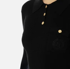 Maglieria E Felpe|Elisabetta Franchi Maglia polo in lyocell e seta a costine con ricamo logo Nero