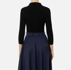 Maglieria E Felpe|Elisabetta Franchi Maglia polo in lyocell e seta a costine con ricamo logo Nero