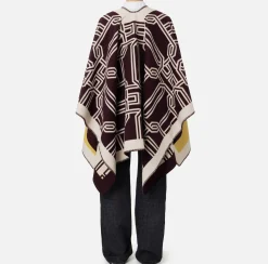 Capispalla|Elisabetta Franchi Mantella in lana jacquard con lettering RougeNoir/Mimosa