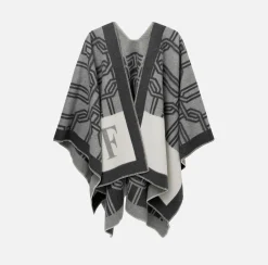 Capispalla|Elisabetta Franchi Mantella in lana jacquard con lettering Perla/Steel