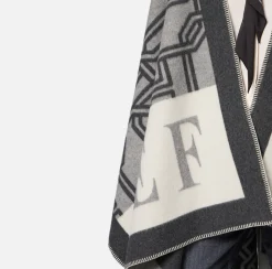 Capispalla|Elisabetta Franchi Mantella in lana jacquard con lettering Perla/Steel
