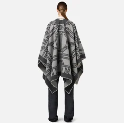 Capispalla|Elisabetta Franchi Mantella in lana jacquard con lettering Perla/Steel