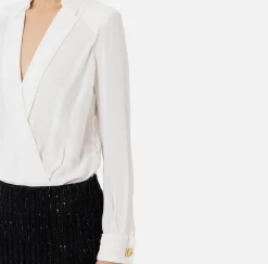 Abiti Red Carpet|Mini Abiti|Elisabetta Franchi Miniabito a camicia con gonna ricamata in paillettes Avorio/Nero