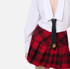 Mini Abiti|Abiti|Elisabetta Franchi Miniabito a camicia in popeline e gonna in tartan Bianco/RedPassion-Nero