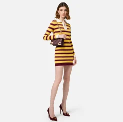 Mini Abiti|Abiti In Maglia|Elisabetta Franchi Miniabito a polo in viscosa lurex a righe RougeNoir/Mimosa