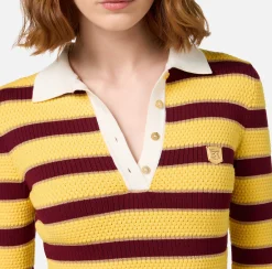 Mini Abiti|Abiti In Maglia|Elisabetta Franchi Miniabito a polo in viscosa lurex a righe RougeNoir/Mimosa