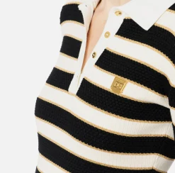 Mini Abiti|Abiti In Maglia|Elisabetta Franchi Miniabito a polo in viscosa lurex a righe Burro/Nero