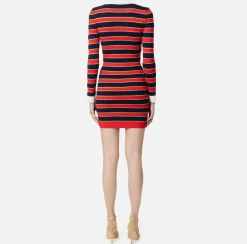 Mini Abiti|Abiti In Maglia|Elisabetta Franchi Miniabito a polo in viscosa lurex a righe RedPassion/BlueNavy
