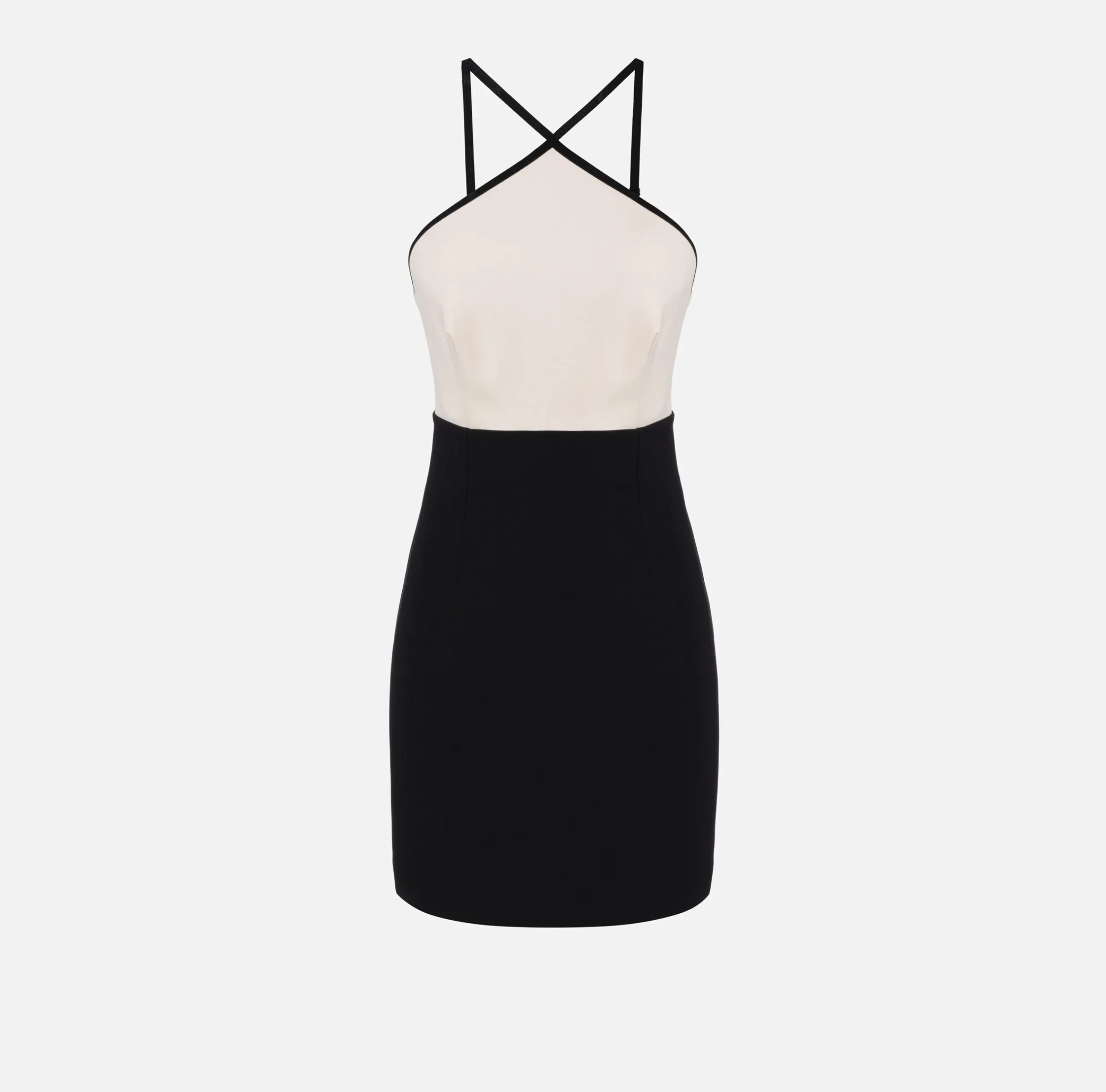 Mini Abiti|Abiti|Elisabetta Franchi Miniabito bicolor in crêpe stretch con elastico logato Burro/Nero