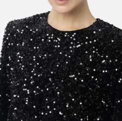 Red Carpet|Abiti Red Carpet|Elisabetta Franchi Miniabito boxy in ciniglia ricamata con pailettes Nero