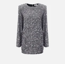 Red Carpet|Abiti Red Carpet|Elisabetta Franchi Miniabito boxy in ciniglia ricamata con pailettes Steel