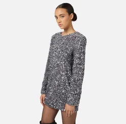 Red Carpet|Abiti Red Carpet|Elisabetta Franchi Miniabito boxy in ciniglia ricamata con pailettes Steel