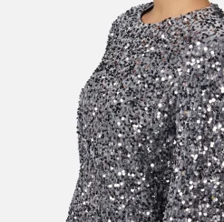 Red Carpet|Abiti Red Carpet|Elisabetta Franchi Miniabito boxy in ciniglia ricamata con pailettes Steel