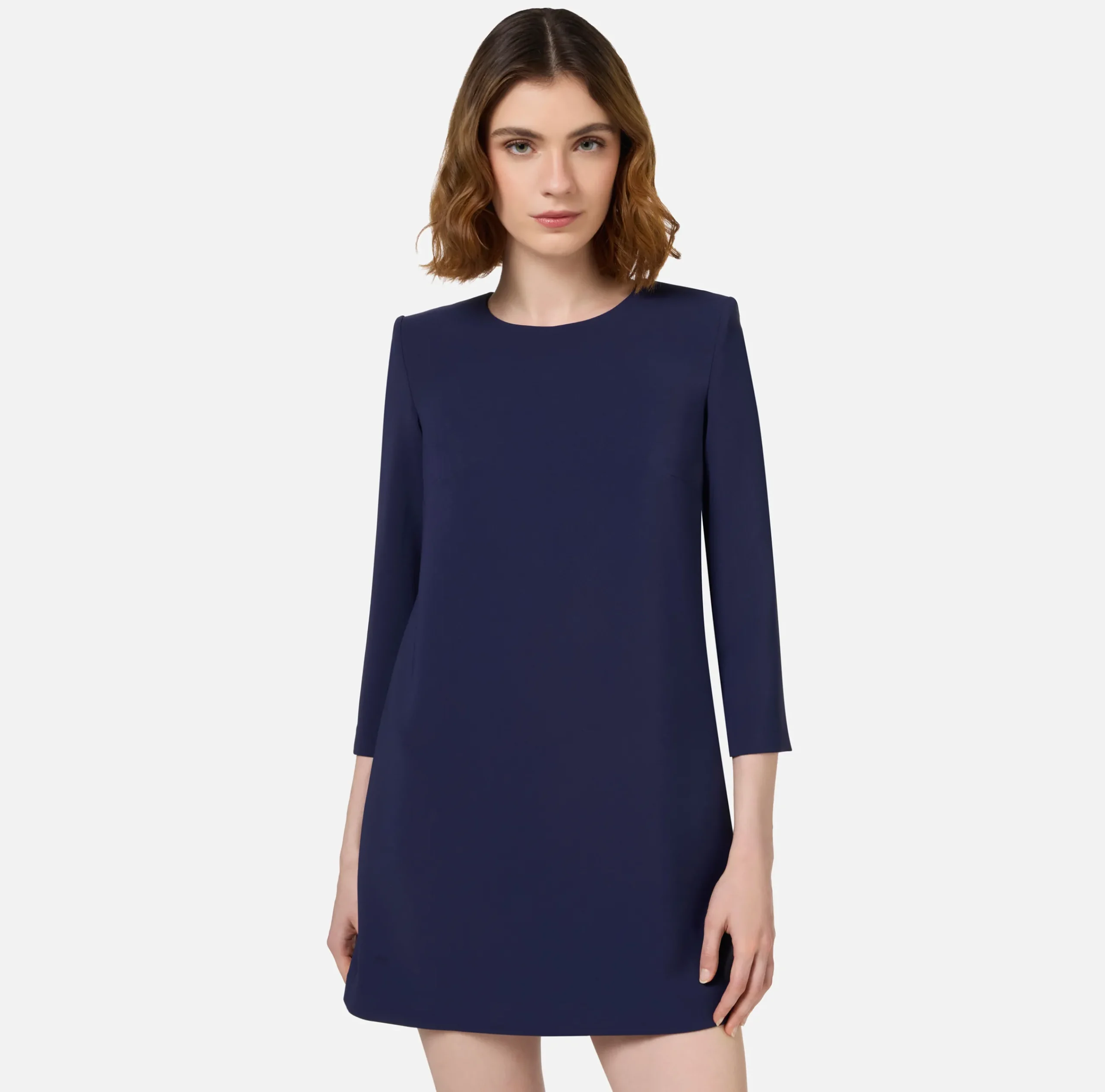 Mini Abiti|Abiti|Elisabetta Franchi Miniabito boxy in crêpe con inserto in vela Navy