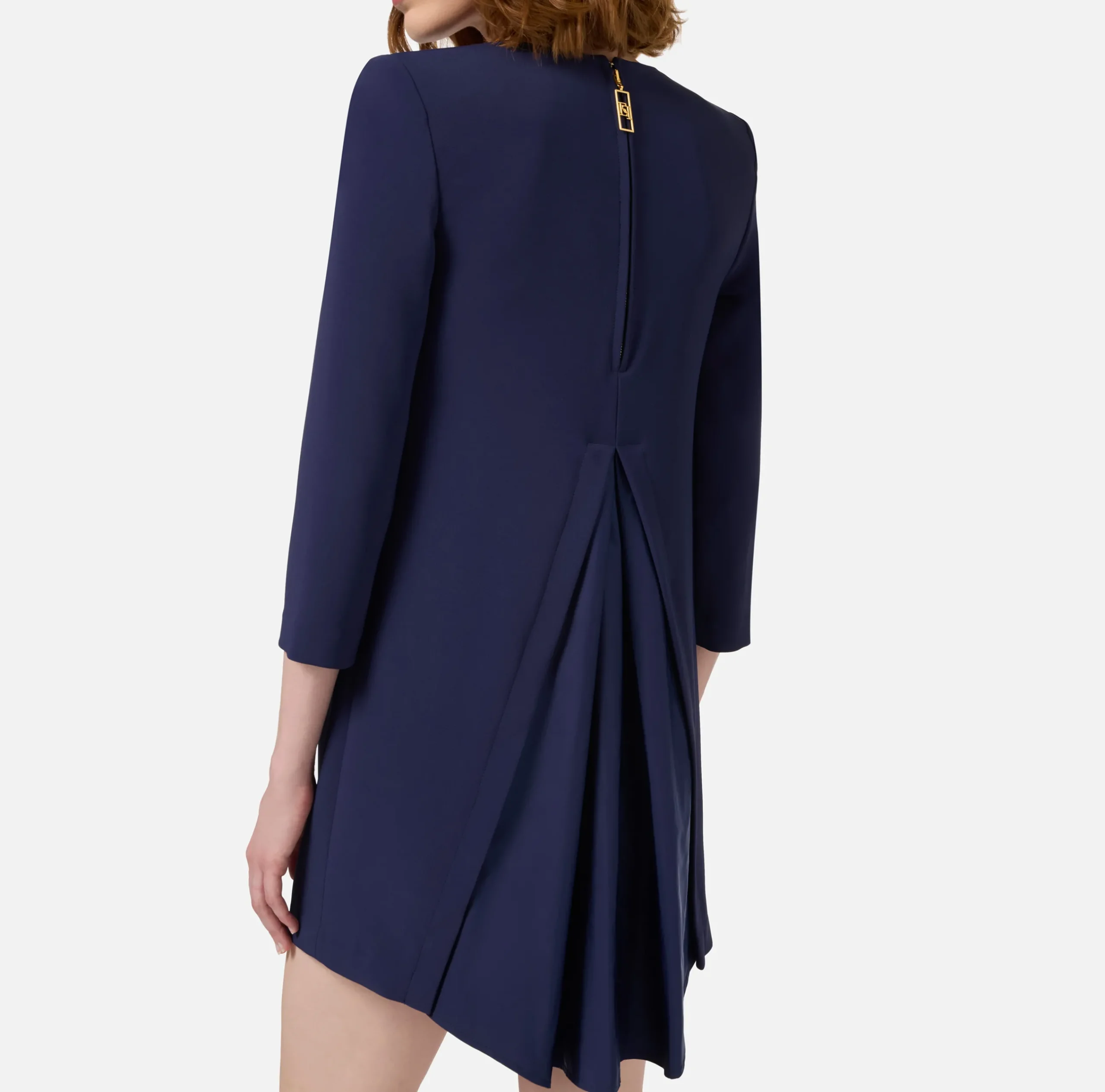 Mini Abiti|Abiti|Elisabetta Franchi Miniabito boxy in crêpe con inserto in vela Navy