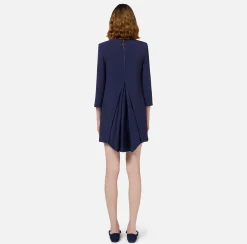 Mini Abiti|Abiti|Elisabetta Franchi Miniabito boxy in crêpe con inserto in vela Navy
