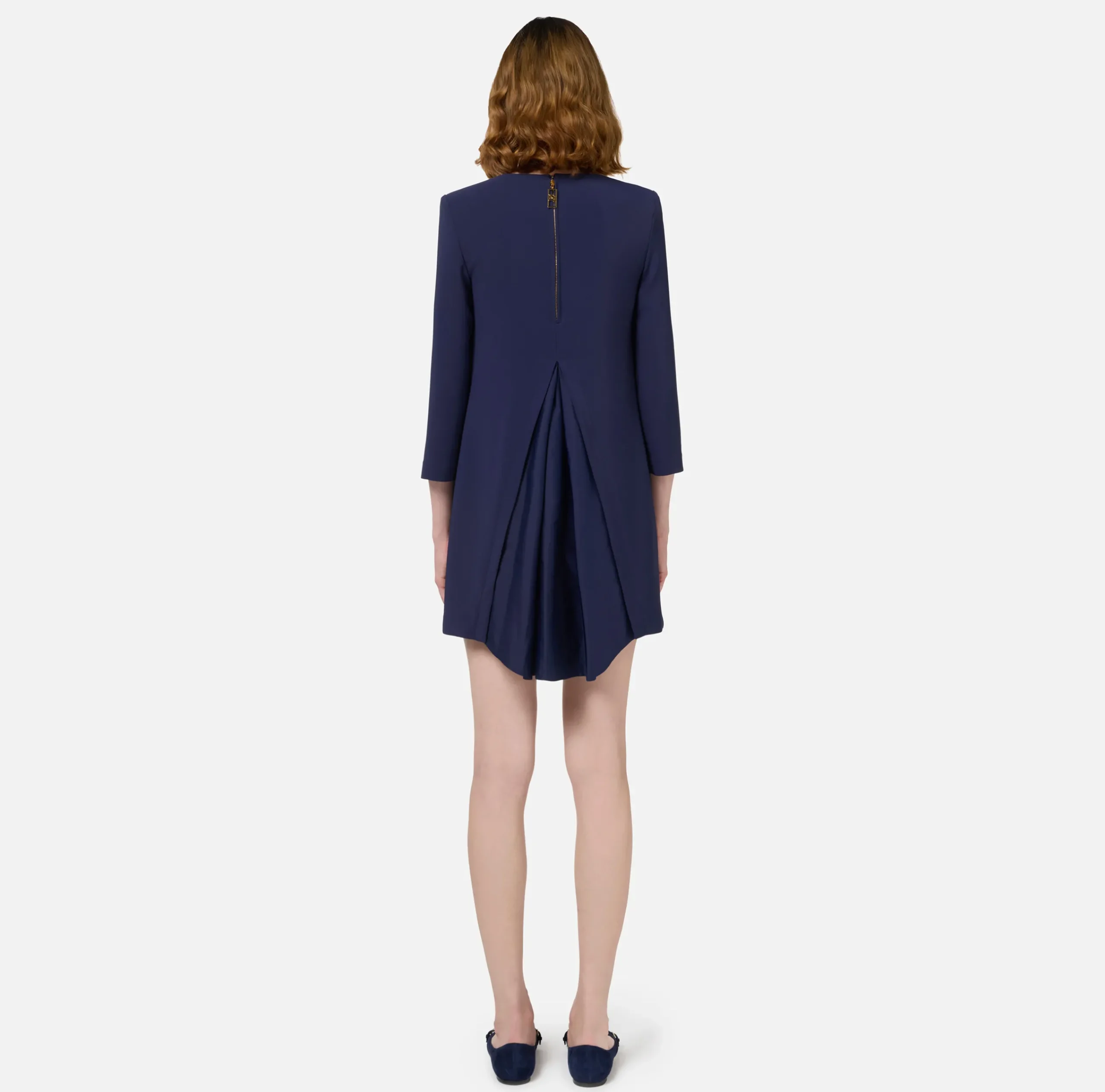 Mini Abiti|Abiti|Elisabetta Franchi Miniabito boxy in crêpe con inserto in vela Navy