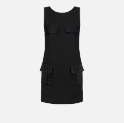 Mini Abiti|Abiti|Elisabetta Franchi Miniabito boxy in crêpe con tasche Nero