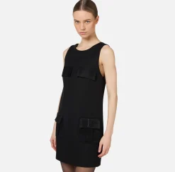 Mini Abiti|Abiti|Elisabetta Franchi Miniabito boxy in crêpe con tasche Nero