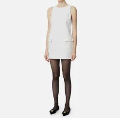 Mini Abiti|Abiti|Elisabetta Franchi Miniabito boxy in crêpe con tasche Avorio