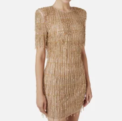 Abiti|Abiti Red Carpet|Elisabetta Franchi Miniabito boxy in tulle ricamato con paillettes Gold