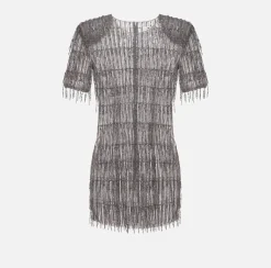 Abiti|Abiti Red Carpet|Elisabetta Franchi Miniabito boxy in tulle ricamato con paillettes Nero