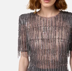 Abiti|Abiti Red Carpet|Elisabetta Franchi Miniabito boxy in tulle ricamato con paillettes Nero