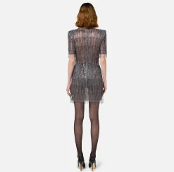 Abiti|Abiti Red Carpet|Elisabetta Franchi Miniabito boxy in tulle ricamato con paillettes Nero