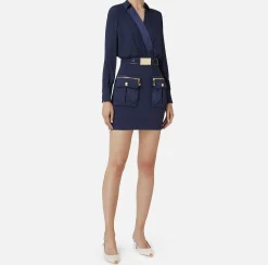 Mini Abiti|Abiti|Elisabetta Franchi Miniabito con camicia incrociata e gonna con tasche Navy