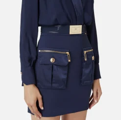Mini Abiti|Abiti|Elisabetta Franchi Miniabito con camicia incrociata e gonna con tasche Navy