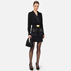Mini Abiti|Abiti|Elisabetta Franchi Miniabito con camicia incrociata e gonna con tasche Nero