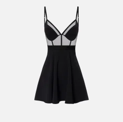 Mini Abiti|Abiti|Elisabetta Franchi Miniabito con top bustier in tulle e crêpe Nero
