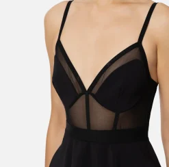 Mini Abiti|Abiti|Elisabetta Franchi Miniabito con top bustier in tulle e crêpe Nero