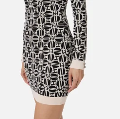 Mini Abiti|Abiti In Maglia|Elisabetta Franchi Miniabito dolcevita logo jacquard Nero/Burro