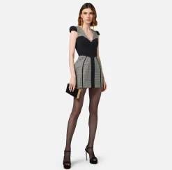 Mini Abiti|Abiti|Elisabetta Franchi Miniabito doll in fresco lana principe di Galles Nero/Galles