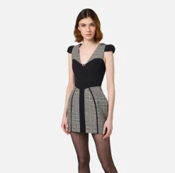 Mini Abiti|Abiti|Elisabetta Franchi Miniabito doll in fresco lana principe di Galles Nero/Galles