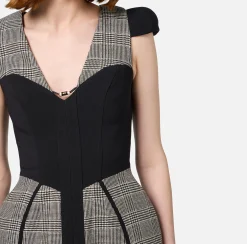 Mini Abiti|Abiti|Elisabetta Franchi Miniabito doll in fresco lana principe di Galles Nero/Galles