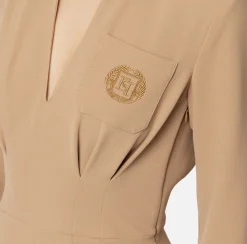 Mini Abiti|Abiti|Elisabetta Franchi Miniabito in crêpe con camicia e ricamo stemma Camel