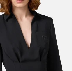 Mini Abiti|Abiti|Elisabetta Franchi Miniabito in crêpe con camicia e ricamo stemma Nero