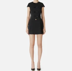 Mini Abiti|Abiti|Elisabetta Franchi Miniabito in crêpe con fiocchi in raso Nero