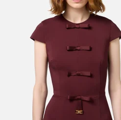 Mini Abiti|Abiti|Elisabetta Franchi Miniabito in crêpe con fiocchi in raso RougeNoir