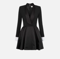 Mini Abiti|Abiti|Elisabetta Franchi Miniabito in crêpe con revers in raso Nero