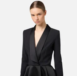 Mini Abiti|Abiti|Elisabetta Franchi Miniabito in crêpe con revers in raso Nero